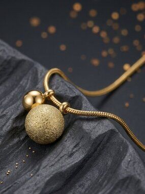 18K Gold Plated Stainless Steel Frosted Shiny Sphere Charm Pendant Necklace Gift